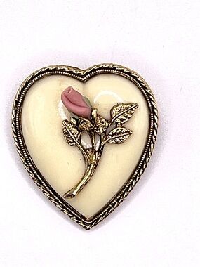 1928 Brand Porcelain Gold Tone Rose Pin Brooch
